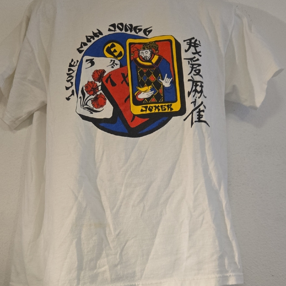 *C8MNS  - White Graphic T-Shirt with Mahjong Design